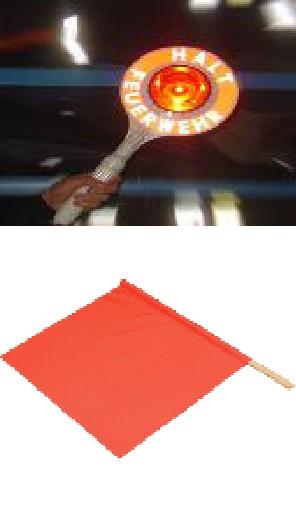 traffic paddle, including red warning flag